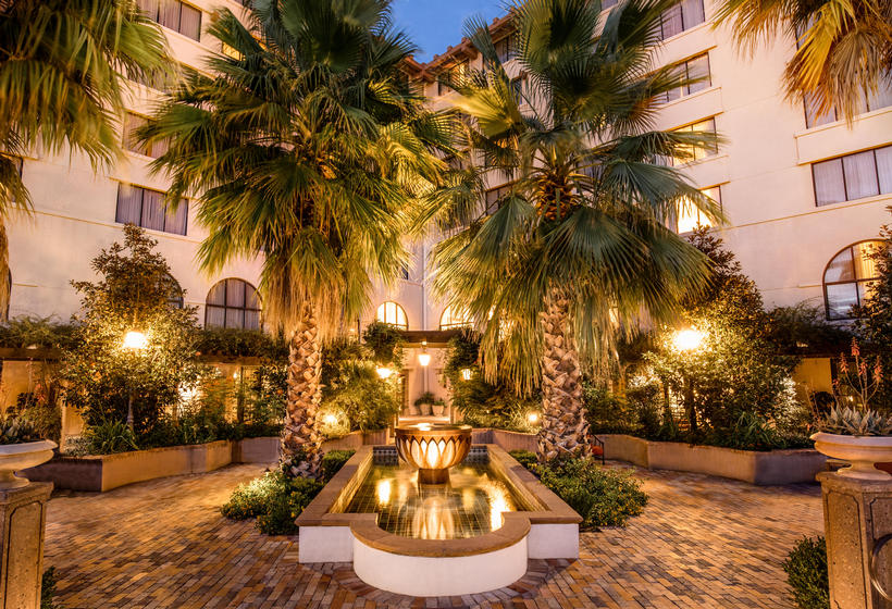Hotel Encanto palm trees and fountain